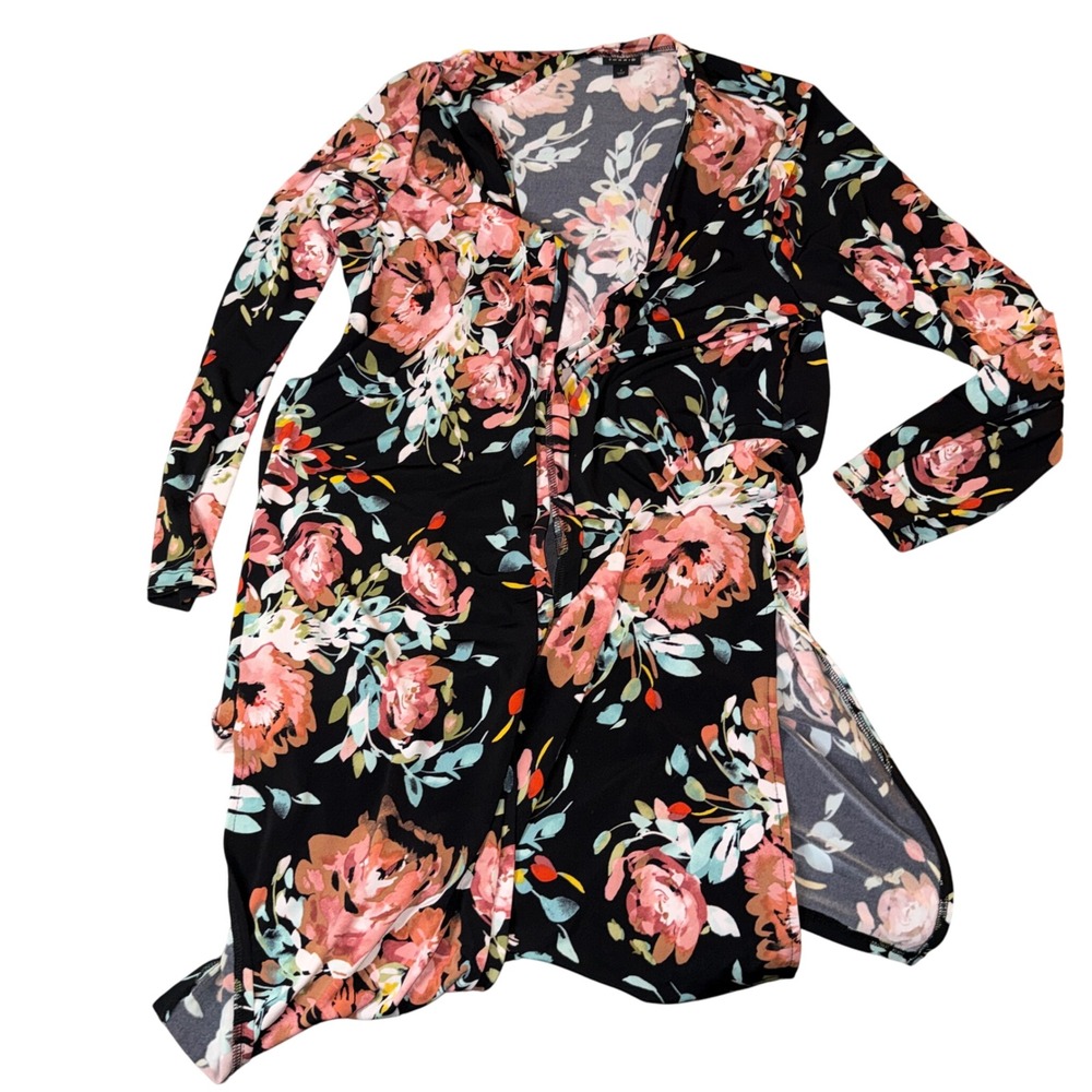Torrid Black Floral Print Long Sleeve studio Duster Cardigan Plus Size‎ 1x